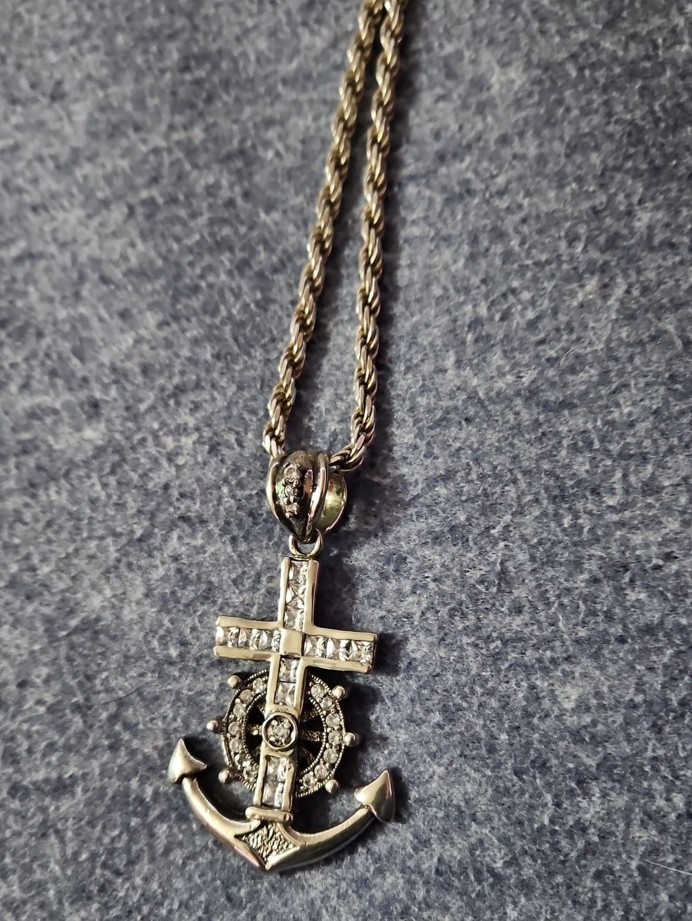 Silver Anchor Cross Pendant Necklace - Silver